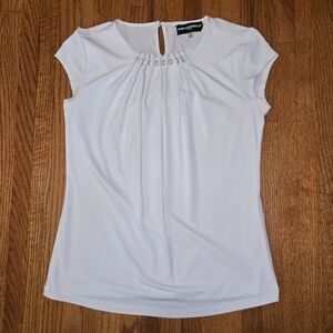 Karl Lagerfeld Women's White Blouse with Pearl Accents